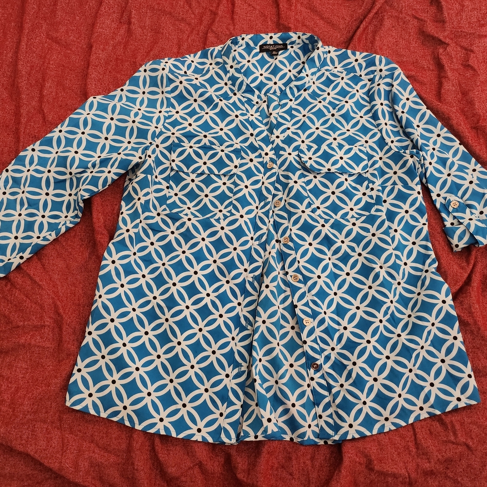 Notations Blue and White Patterned Blouse